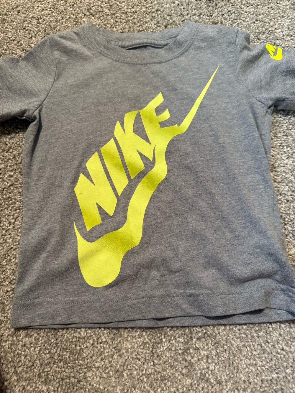Nike Kids Gray Tee with Neon Yellow Swoosh